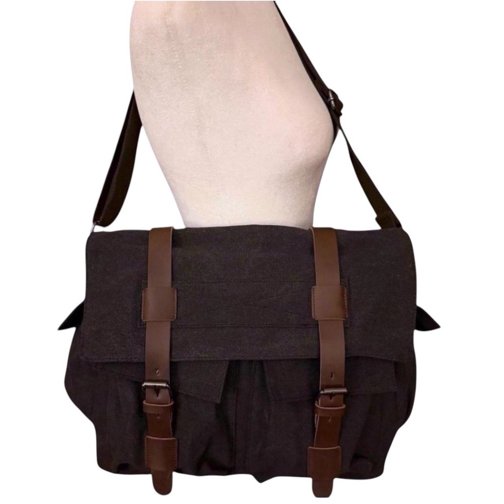 Vintage Style Large Capacity Laptop Crossbody / Shoulder Messenger Bag - Black - Picture 3 of 6